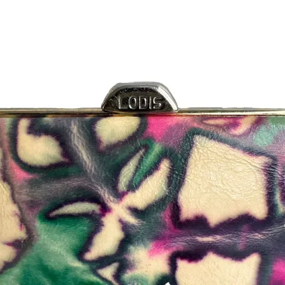 Abstract Leather Clutch Pink Green Statement  Wallet Large Evening Bag Lodis - Picture 5 of 15